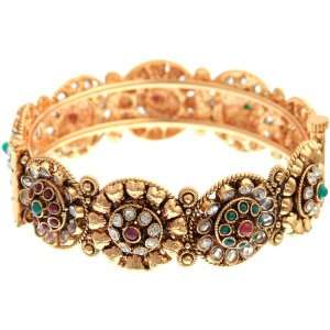 Polki Bangle Faux Ruby and Emerald with Screw Clasp   Copper Alloy 