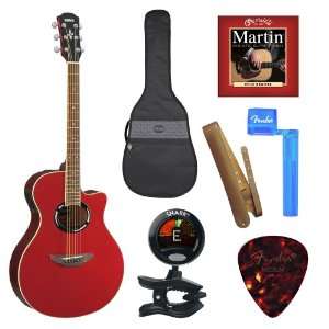  Thinline Cutaway Acoustic Electric Guitar Red Metallic + Fender 