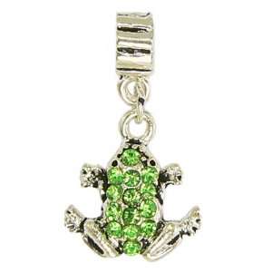 Dangling Green Crystal Frog Metal Charm by Olympia   Compatible with 