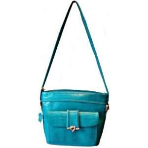 Western Style Genuine Leather Shoulder Wallet Shoulder Handbag in Aqua