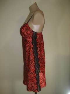 94 Victorias Secret Red Leopard Skin Satin Robe & Matching Slip 