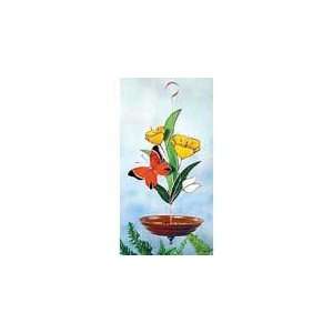 Gallery Art Glass Butterfly & Flowers/Orange Bird Feeder Drainage 