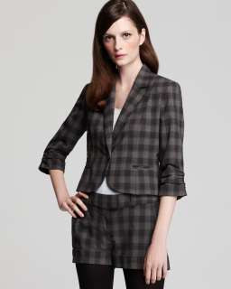 Aqua Plaid Crop Jacket with Shirred Sleeve   Contemporary   Categories 