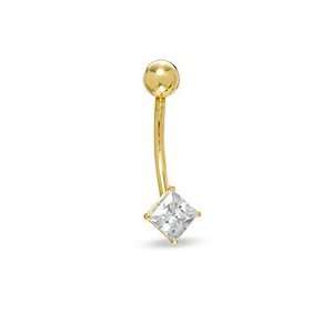   Belly Button Ring with Square Cut Cubic Zirconia in 10K Gold GOLD BODY