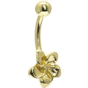  Solid 14kt Yellow Gold Flower Belly Ring Jewelry