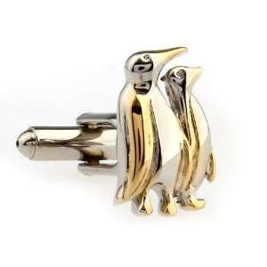    Silver with gold accents Penguins Cufflinks Cuff Links Jewelry