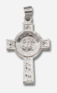   Sterling Silver St. Saint Michael Cross Pendant Medal Charm  