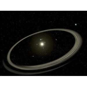 Star is Shown Circled by Full Sized Planets, and Rings of Dust Beyond 