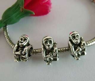 free 22pcs tibet silver monkey big hole bead #1B42  