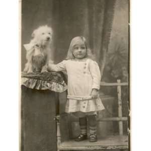  A Small Girl Poses with a Small White Dog Photographic 