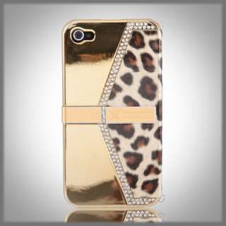 GOLD BLING LEOPARD PURSE CASE COVER FOR IPHONE 4 4G  