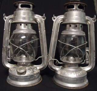 Vintage Antique Pair Paraffin Metal Tin Oil Lanterns Luohua  