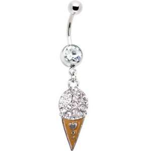    Crystalline Jeweled Ice Cream Cone Charm Belly Ring Jewelry