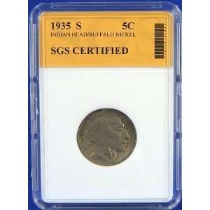  1935 S Indian Head / Buffalo Nickel Certified by SGS 