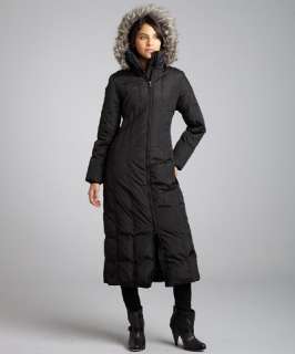 London Fog black down filled faux fur hooded longcoat