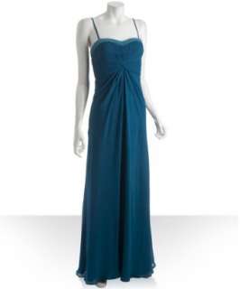 Aidan Mattox deep turquoise beaded and pleated georgette dress 