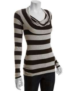 Bailey 44 heather grey striped jersey long sleeve cowl neck top 