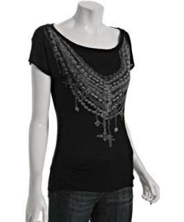 Black Hearts Brigade black jersey crystal Rosary ballet neck t shirt 