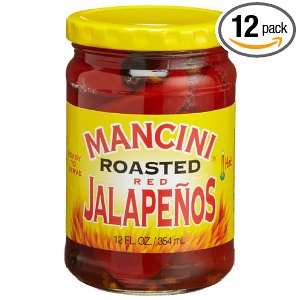 Mancini Roasted Red Jalapeno Peppers, 12 Ounce Glass Jars (Pack of 12 