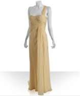 style #305061601 butter pleated chiffon sequin one shoulder gown