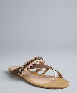 BCBGeneration brown and pink canvas Kiley jeweled strap sandals