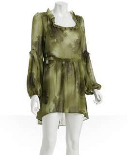 Karen Zambos Vintage Couture olive floral chiffon tunic dress 