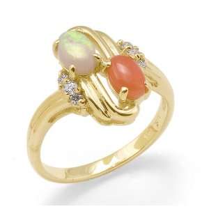  Pink Coral Ring with Opal in 14K Yellow Gold Maui Divers 