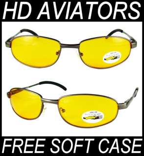 HD AVIATOR Sunglasses Yellow Lens Night Driving Vision  