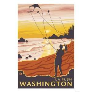  Beach & Kites, La Push, Washington Giclee Poster Print 