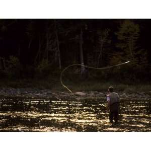 Fly Fisherman Lays Out a Perfect Cast in Search of Atlantic Salmon 