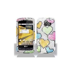  LG Optimus S LS670 Rainbow Hearts Full Diamond Bling Snap 