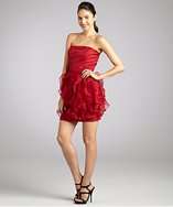 Rachel Zoe ruby silk organza strapless ruffle dress style# 320053001