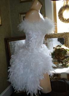 Pompon Blanc Parfait Burlesque Feather Corset Costume  