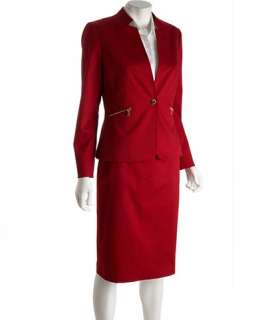 Tahari ASL fire red cotton poplin zip pocket skirt suit