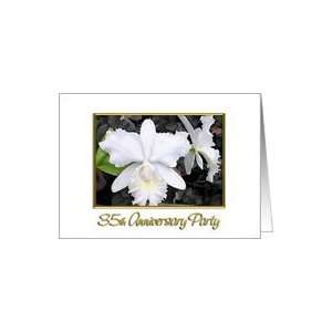  Crisp White Orchids 35th Anniversary Party Invitation Card 