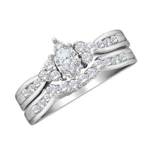 Diamond Marquise Engagement Ring & Wedding Band Set 1/2 Carat (ctw) in 