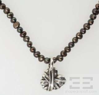    Cord Sterling Silver Wrapped Heart & Tahitian Pearl Necklace  