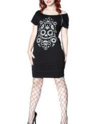 Gothic Mexican Sugar skull Day Of the dead neck zip Long tee dress L