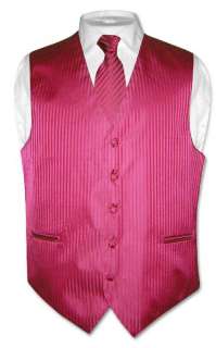 Brand New HOT PINK / FUSCHIA Color Striped Dress Vest, Neck Tie, and 