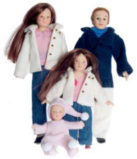   Miniature contemporary Porcelain doll family people Dad/Mom/girl/baby