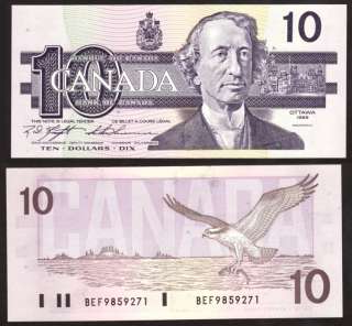 1989 bank of canada $ 10 dollar bill unc for the record light printing 