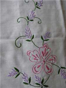 Hand Embroidered Pink Purple Floral 43 Dresser Scarf  