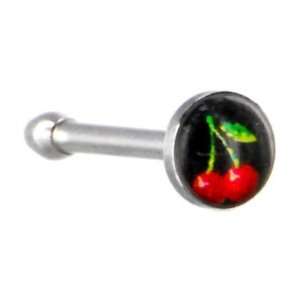    Surgical Steel Black and Red Cherry Logo Nose Ring Jewelry