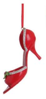 Red Silver Peep Toe Holly High Heel Shoe Christmas Ornament  