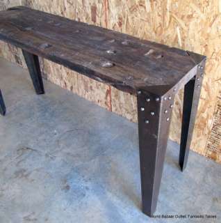 Casteele console table w old demolition wood steel legs  