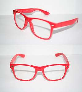 Wayfarer Nerd Glasses all Red Frame Geek Chic Retro 80s Vintage Old 