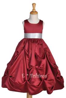 NEW BURGUNDY RED SILVER WEDDING FLOWER GIRL DRESS 6M 9M 12M 18M 2 2T 