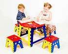 Kids Folding Table & 4pc Stool Chair Set Preschool Games, Arts 