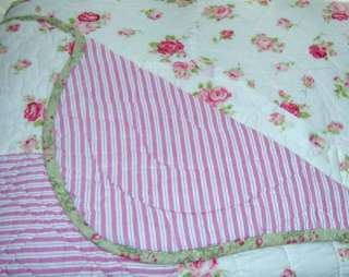   & Stripes PATCHWORK Soft PREWASHED Cotton REVERSIBLE TWIN Quilt~NIP