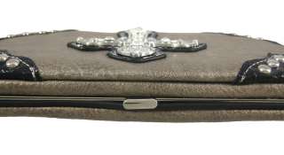 Pewter Hard Wallet with Rhinestone Cross/Black Trim  